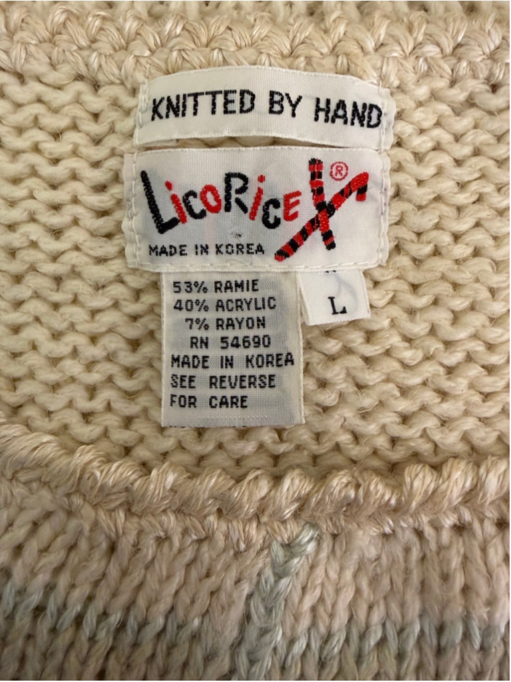 Vintage Licorice Hand-Knit Checkered Sweater Vest Large Ramie Blend Pastel Sage - Picture 8 of 9